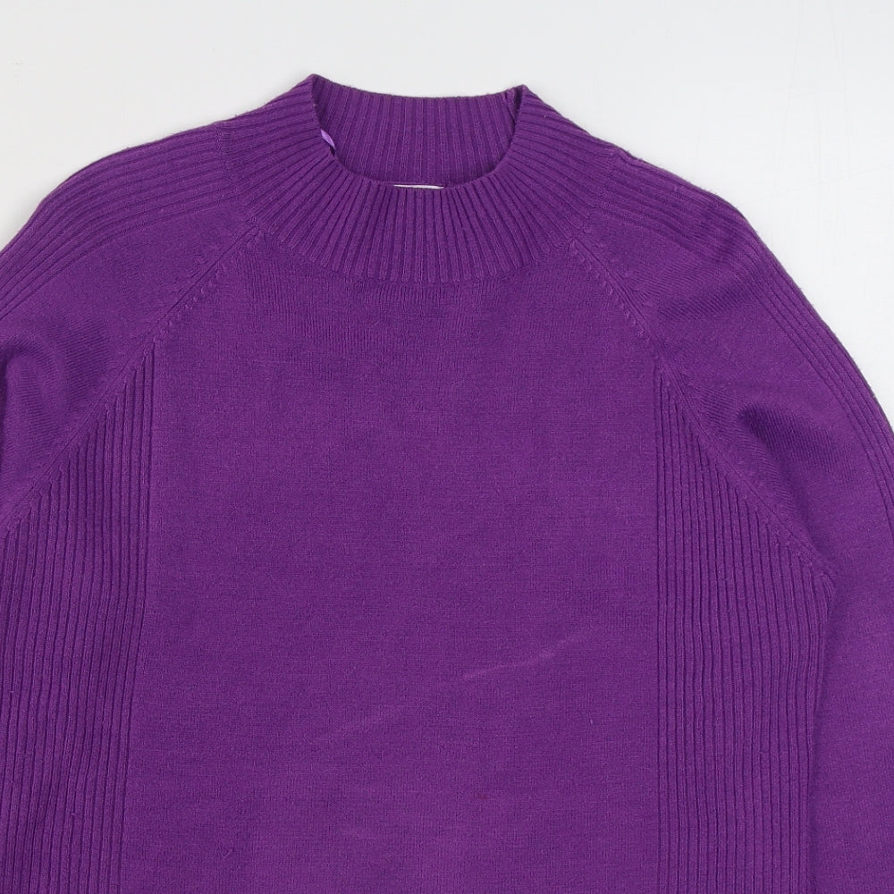 Text Womens Purple Round Neck  Acrylic Pullover Jumper Size M