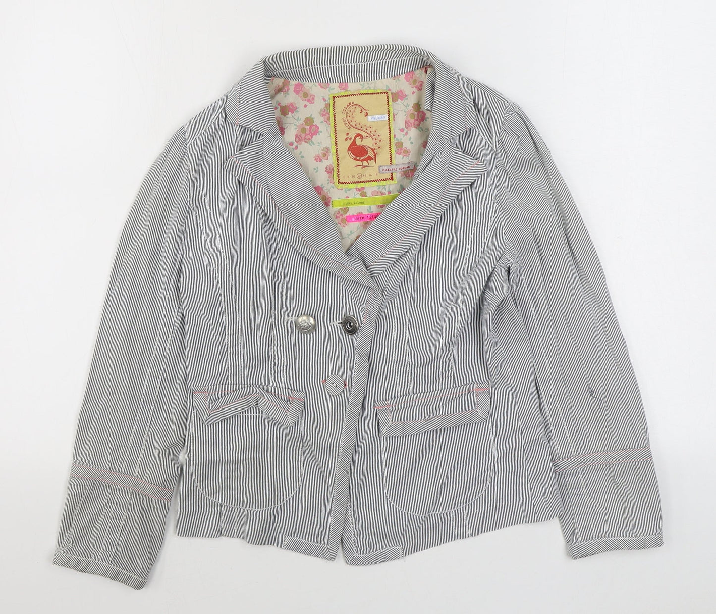 Rive Island Womens Blue Striped  Jacket Blazer Size 12  Button