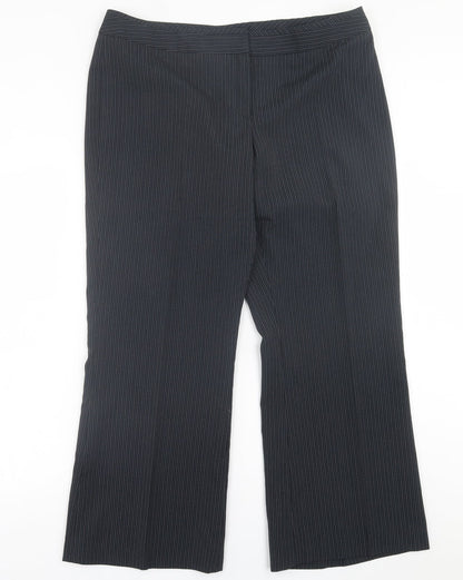 F&F Womens Black Striped Polyester Trousers  Size 16 L28 in Regular Hook & Eye