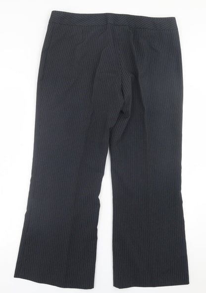 F&F Womens Black Striped Polyester Trousers  Size 16 L28 in Regular Hook & Eye
