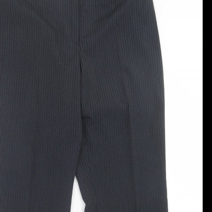 F&F Womens Black Striped Polyester Trousers  Size 16 L28 in Regular Hook & Eye