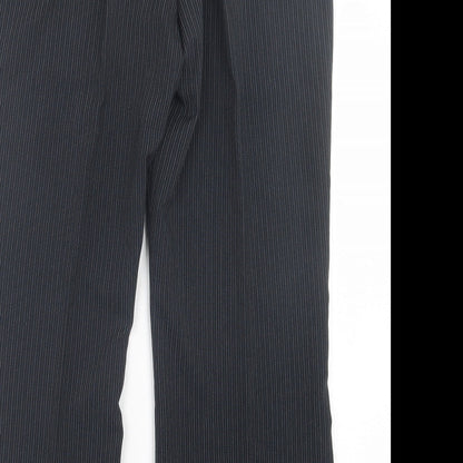 F&F Womens Black Striped Polyester Trousers  Size 16 L28 in Regular Hook & Eye