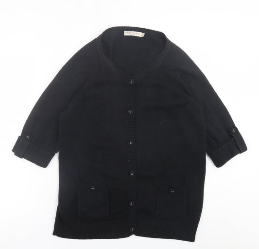 EWM Womens Black V-Neck  Cotton Cardigan Jumper Size L
