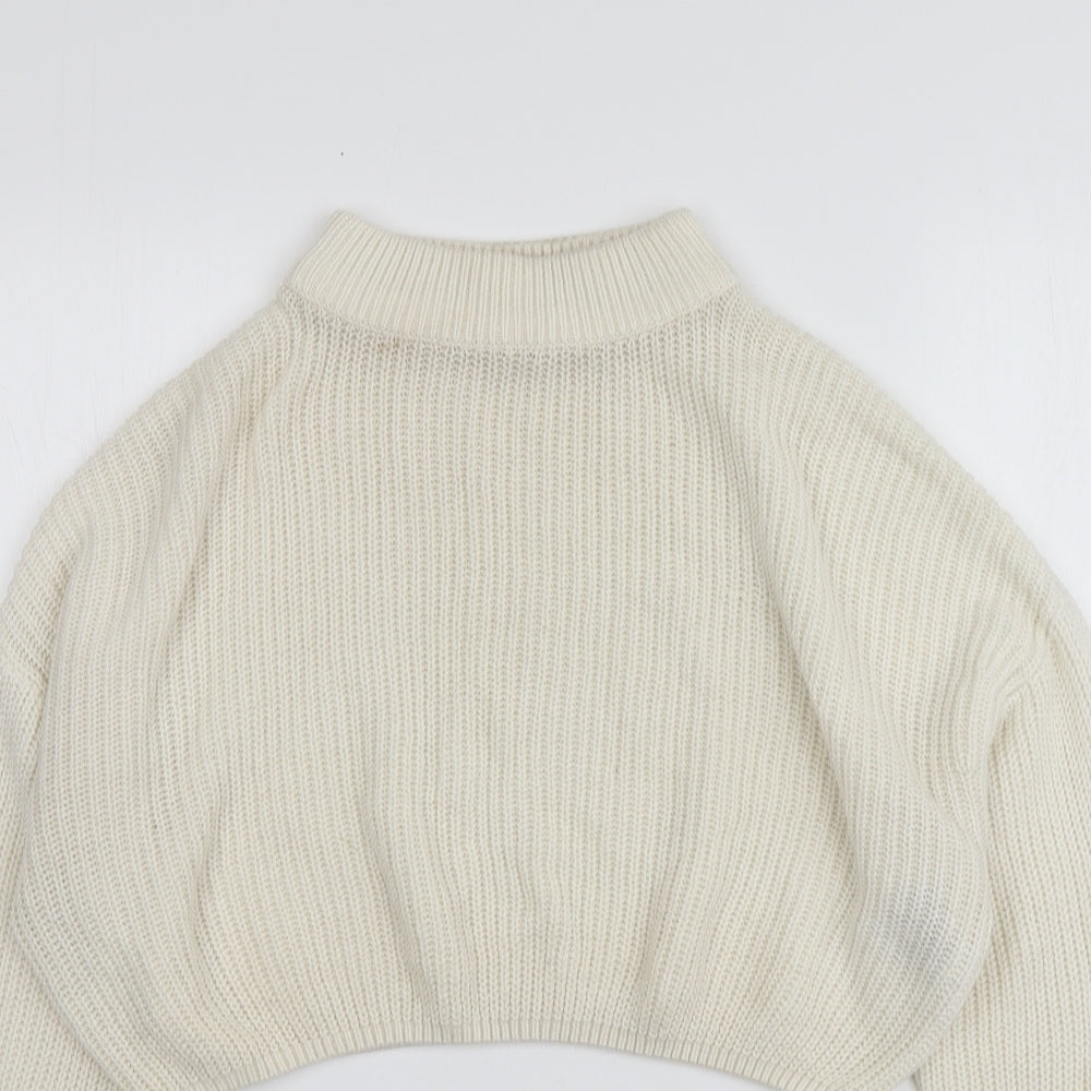 H&M Womens Ivory Round Neck  Acrylic Pullover Jumper Size M