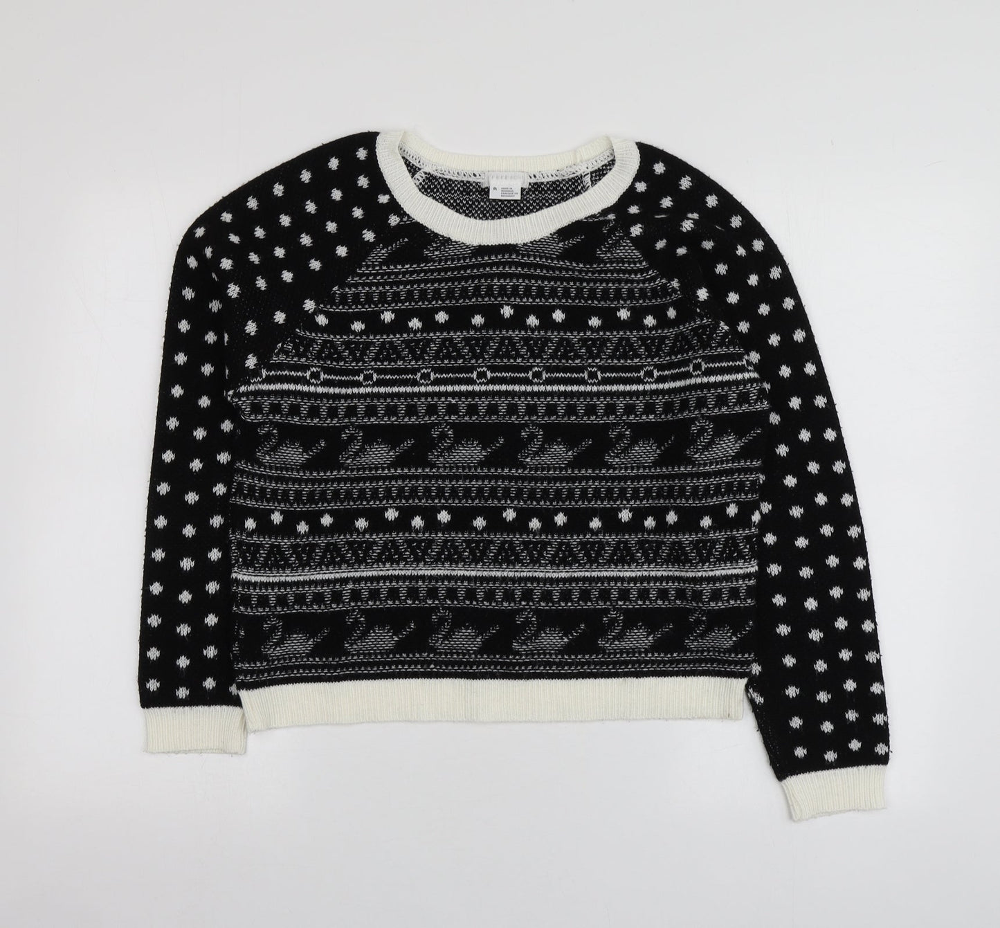 Cooperative Womens Black Round Neck Geometric Acrylic Pullover Jumper Size M