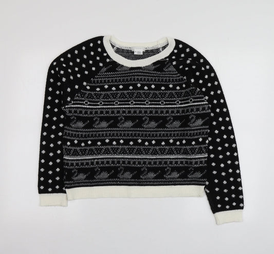 Cooperative Womens Black Round Neck Geometric Acrylic Pullover Jumper Size M