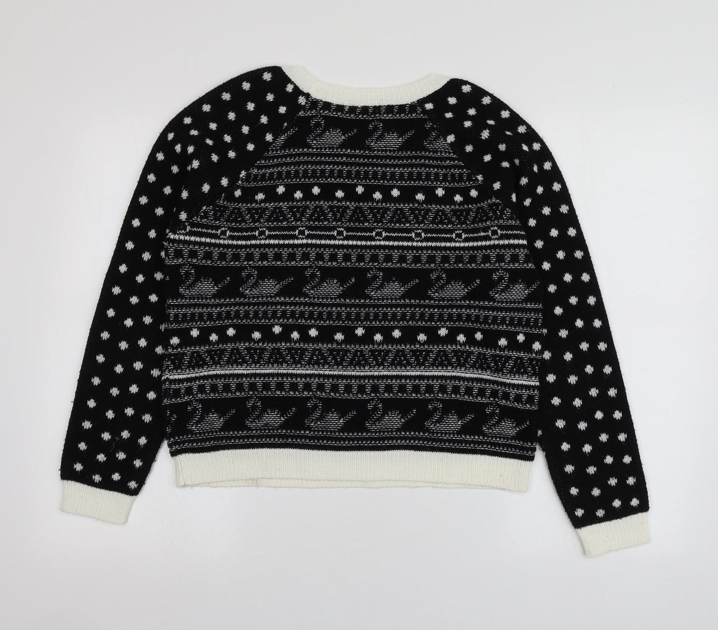 Cooperative Womens Black Round Neck Geometric Acrylic Pullover Jumper Size M