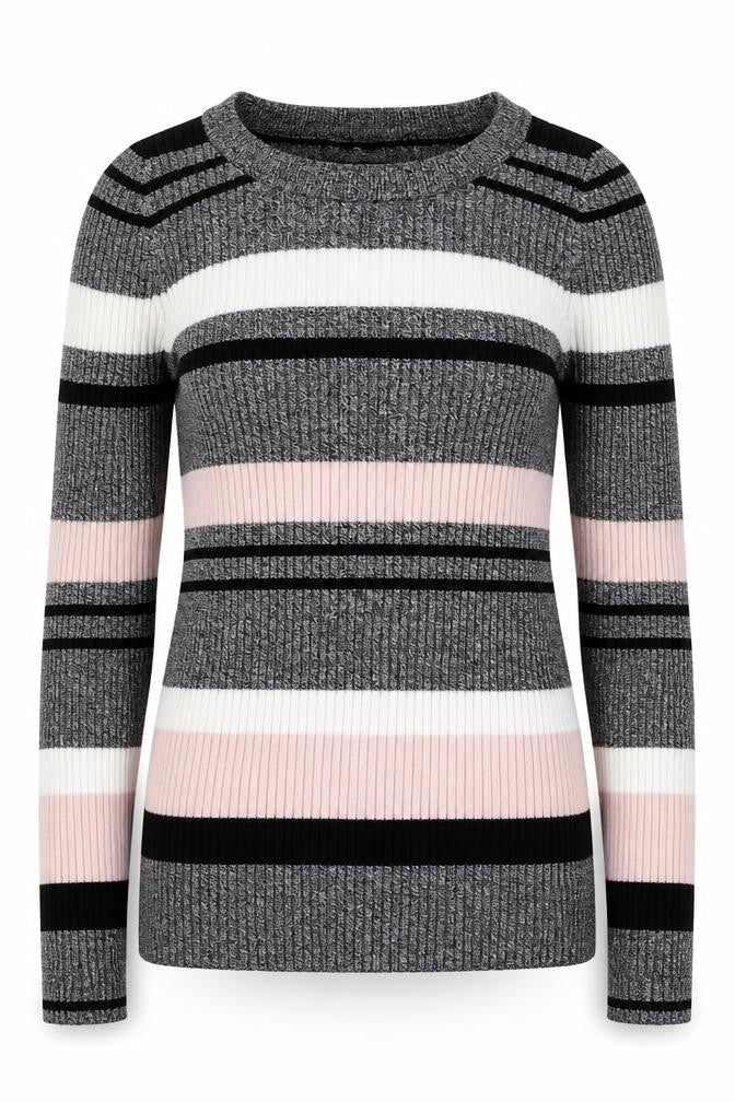 H&M Womens Multicoloured Round Neck Striped Viscose Pullover Jumper Size XS