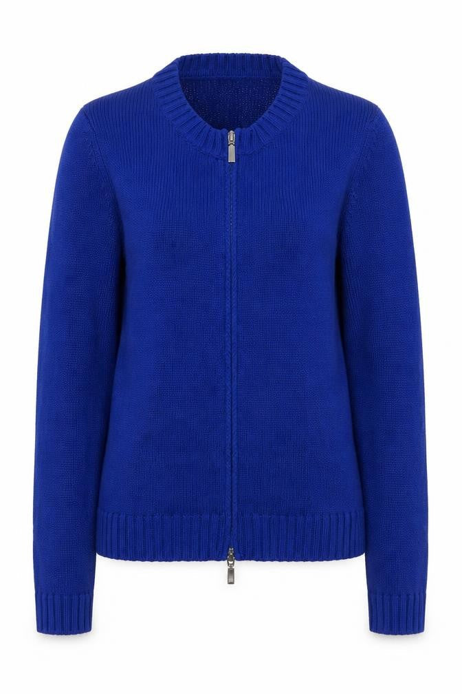 Cecilia Classics Womens Blue Round Neck  Wool Full Zip Jumper Size S
