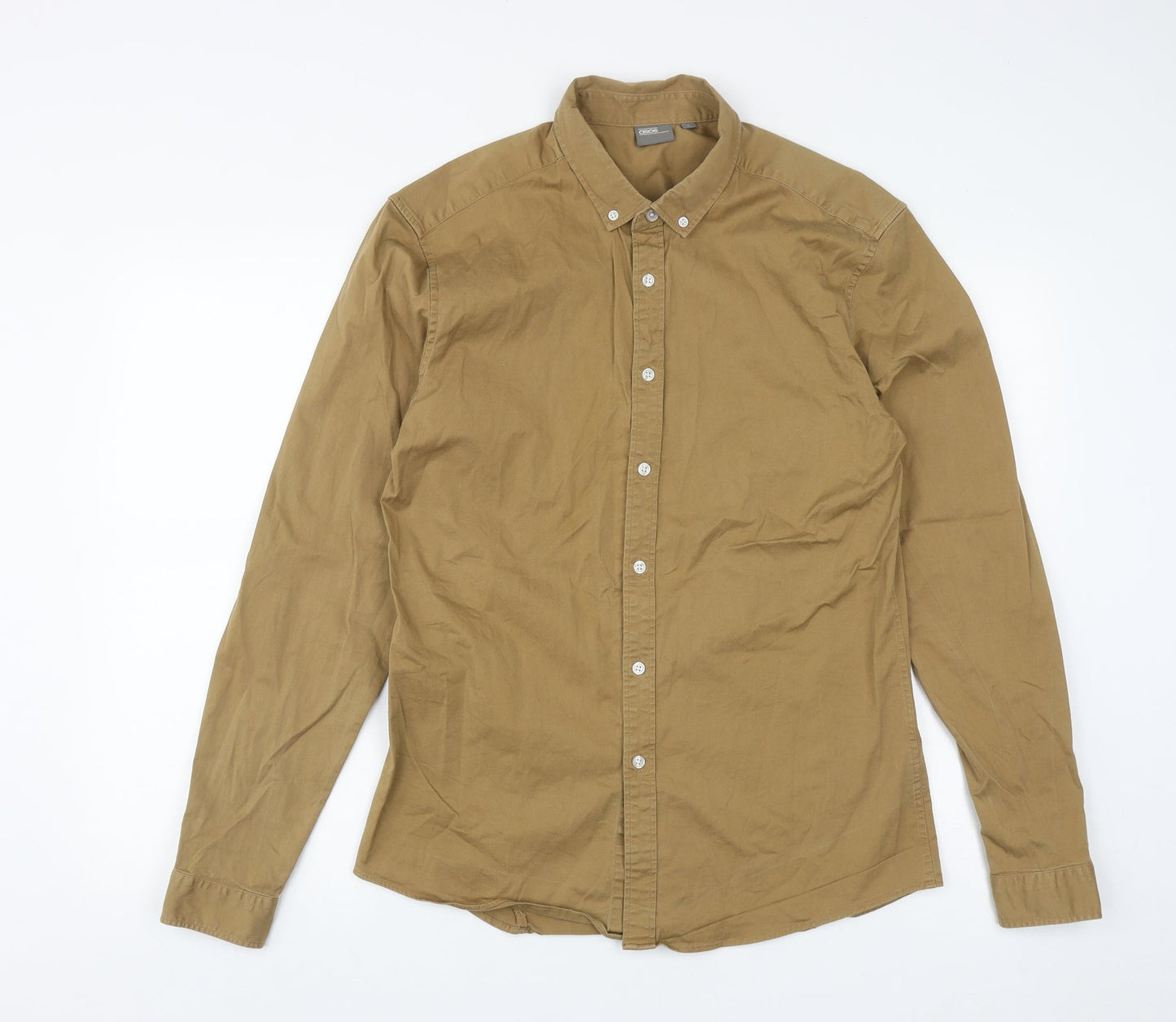 ASOS Mens Brown  Cotton  Button-Up Size L Collared Button