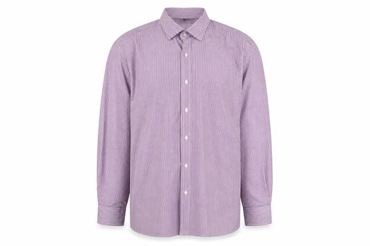 Eterna Mens Purple Striped Cotton  Button-Up Size XL Collared Button