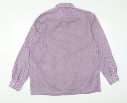 Eterna Mens Purple Striped Cotton  Button-Up Size XL Collared Button