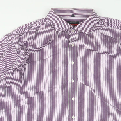 Eterna Mens Purple Striped Cotton  Button-Up Size XL Collared Button