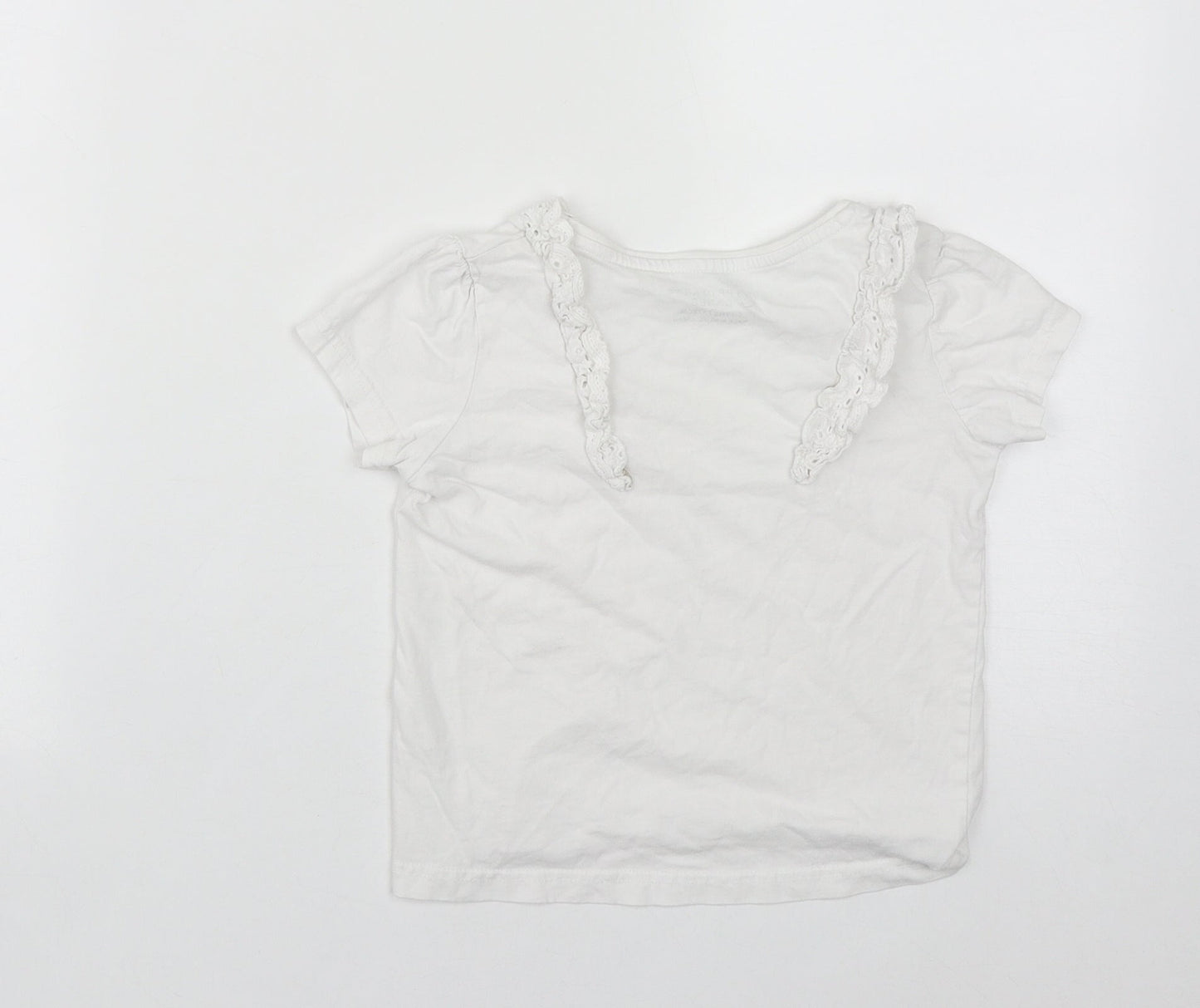 Primark Girls White  Cotton Basic T-Shirt Size 6-7 Years Round Neck