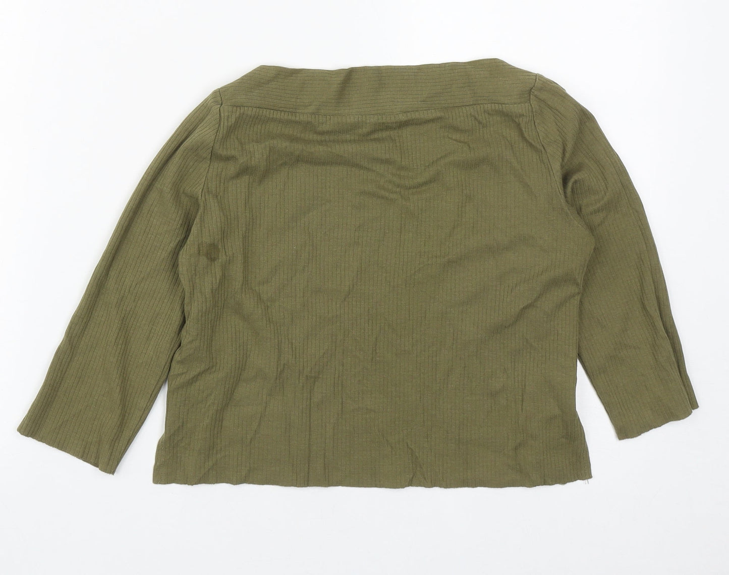 Zara Womens Green  Cotton Cropped T-Shirt Size S Square Neck