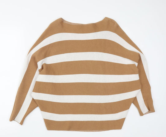 Preworn Womens Brown Scoop Neck Striped Viscose Pullover Jumper Size S
