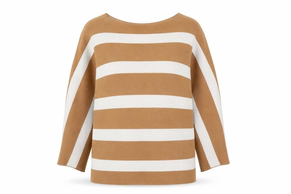 Preworn Womens Brown Scoop Neck Striped Viscose Pullover Jumper Size S