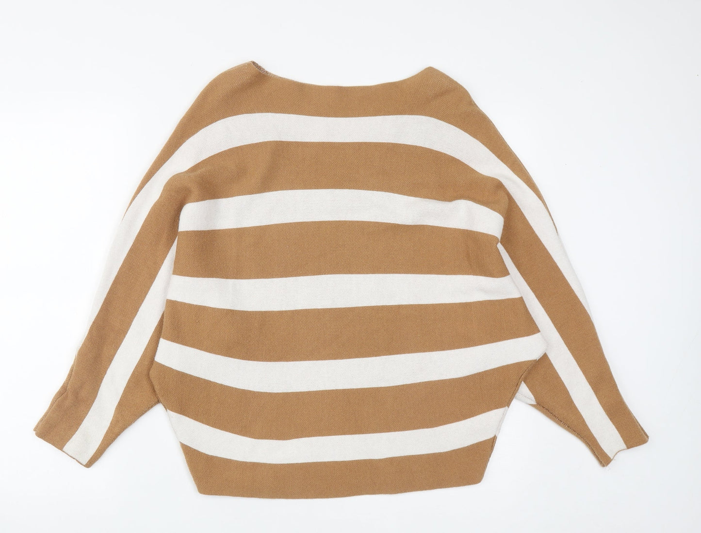 Preworn Womens Brown Scoop Neck Striped Viscose Pullover Jumper Size S