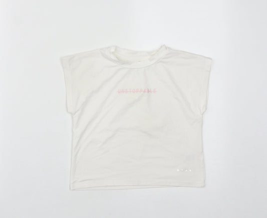 Matalan Girls White  Polyester Basic T-Shirt Size 6-7 Years Round Neck  - Unstoppable