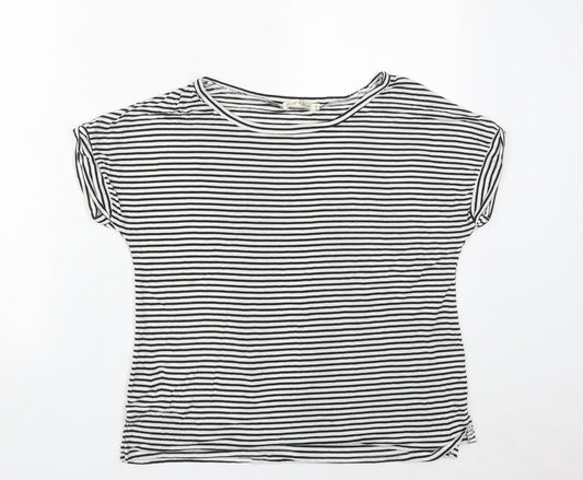 Heart & Hips Womens Multicoloured Striped Cotton Basic T-Shirt Size L Round Neck