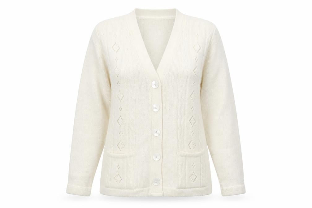 Lady ice Womens Ivory V-Neck  Acrylic Cardigan Jumper Size M   - Size M/L