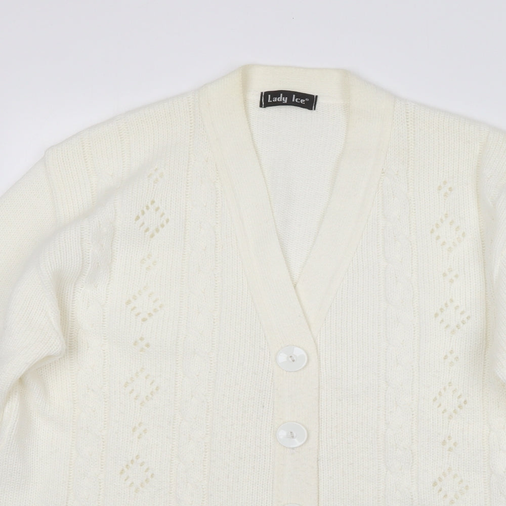Lady ice Womens Ivory V-Neck  Acrylic Cardigan Jumper Size M   - Size M/L