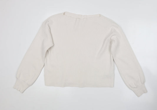Topshop Womens White Boat Neck  Acrylic Pullover Jumper Size S