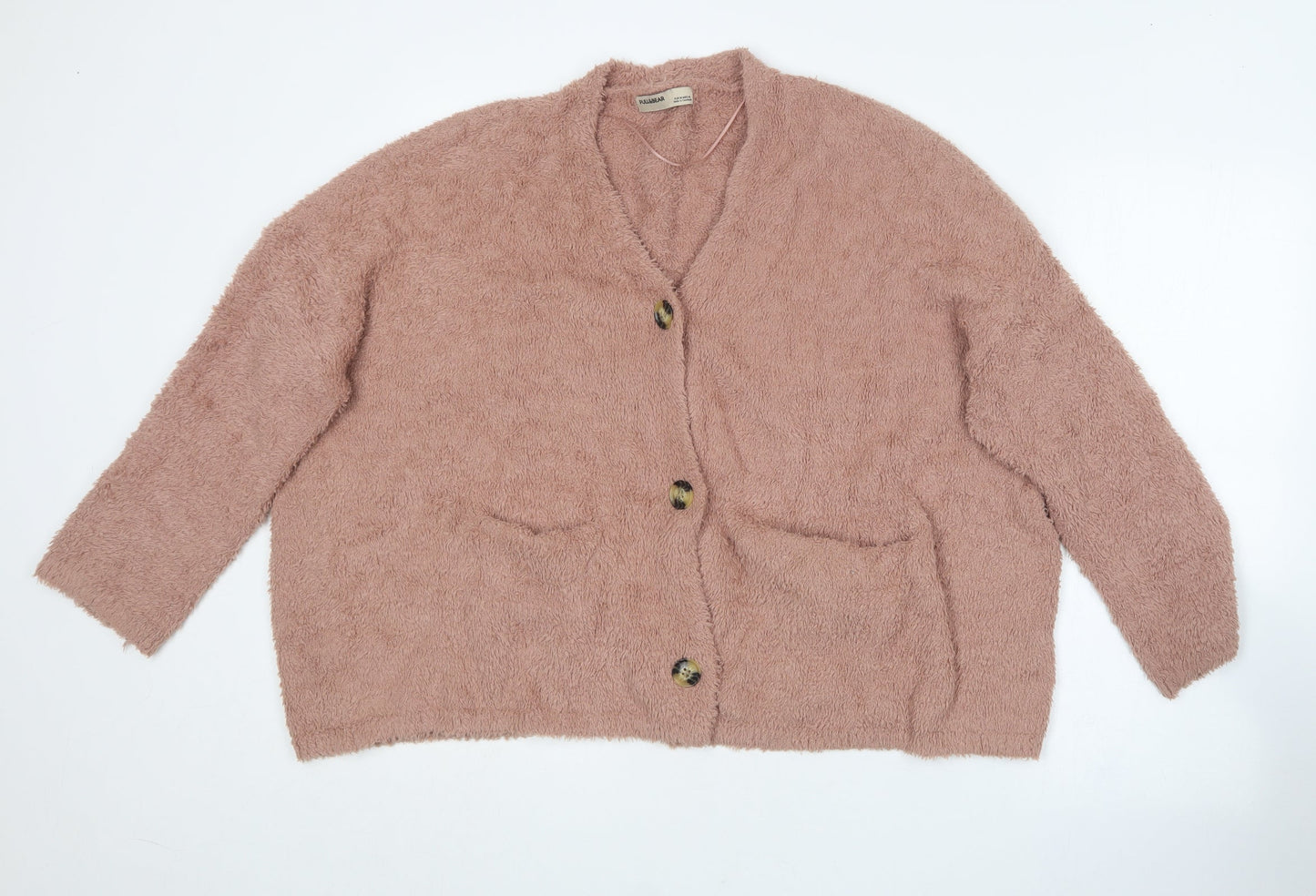 Pull&Bear Womens Pink V-Neck  Acrylic Cardigan Jumper Size M