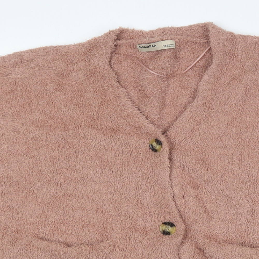 Pull&Bear Womens Pink V-Neck  Acrylic Cardigan Jumper Size M