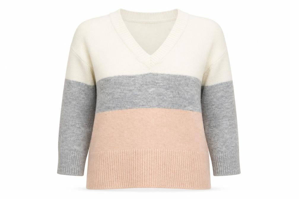 Fig & Basil Womens Multicoloured V-Neck  Acrylic Pullover Jumper Size 16