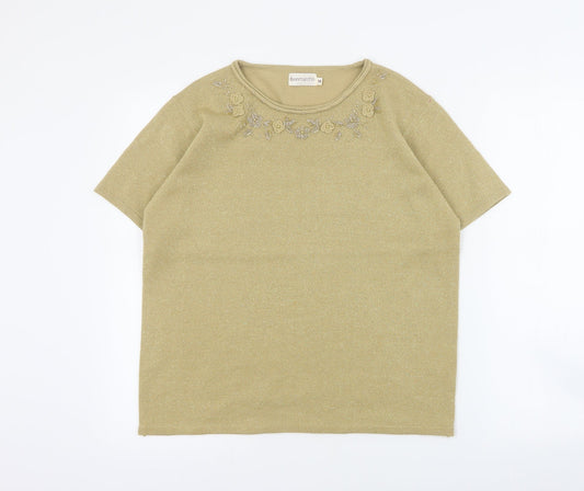 Bonmarche Womens Gold Round Neck  Acrylic Pullover Jumper Size M