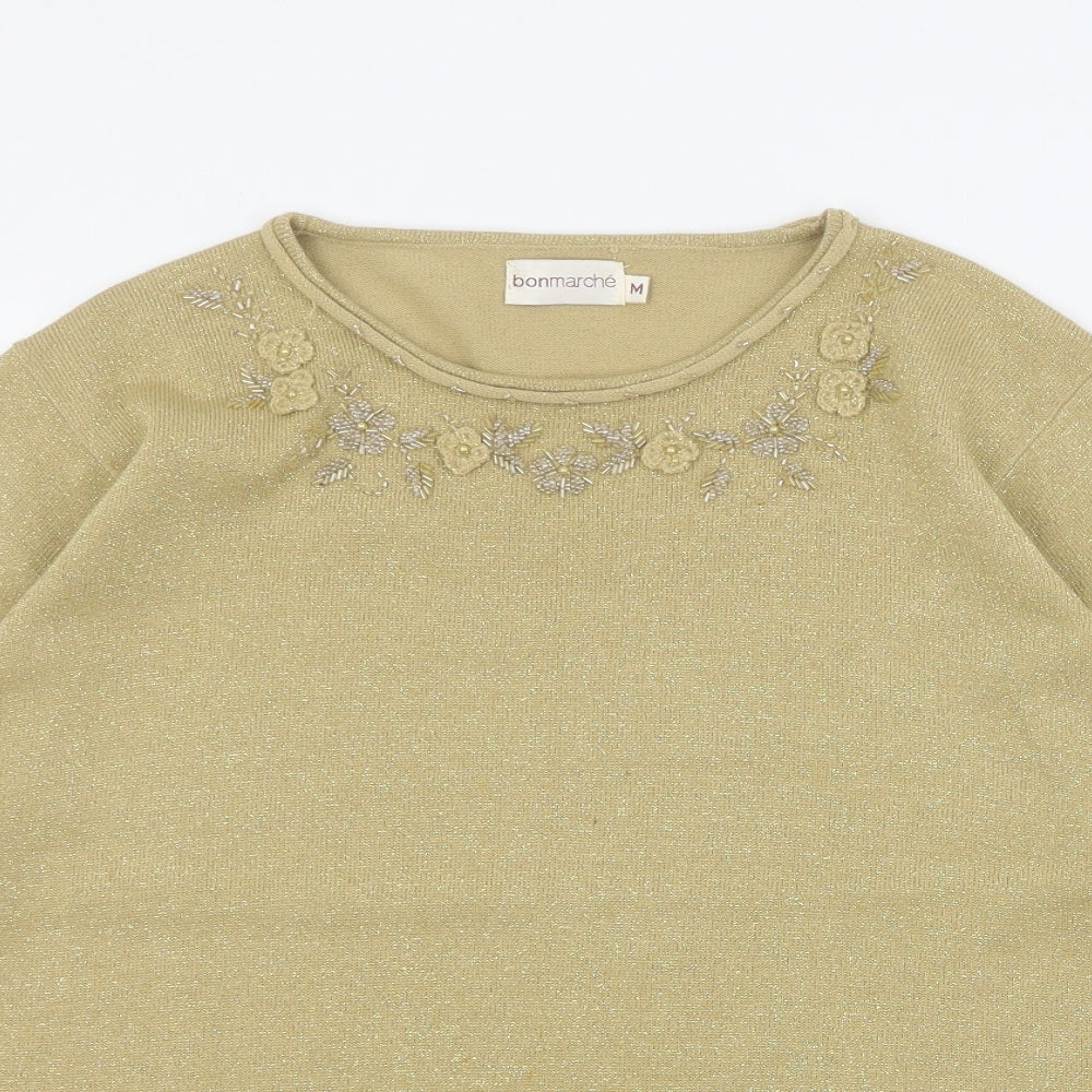 Bonmarche Womens Gold Round Neck  Acrylic Pullover Jumper Size M