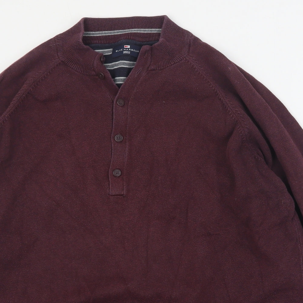 Blue Harbour Mens Red V-Neck  Cotton Henley Jumper Size XL
