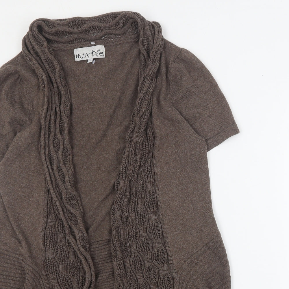 Marble Womens Brown V-Neck  Cotton Cardigan Jumper Size S