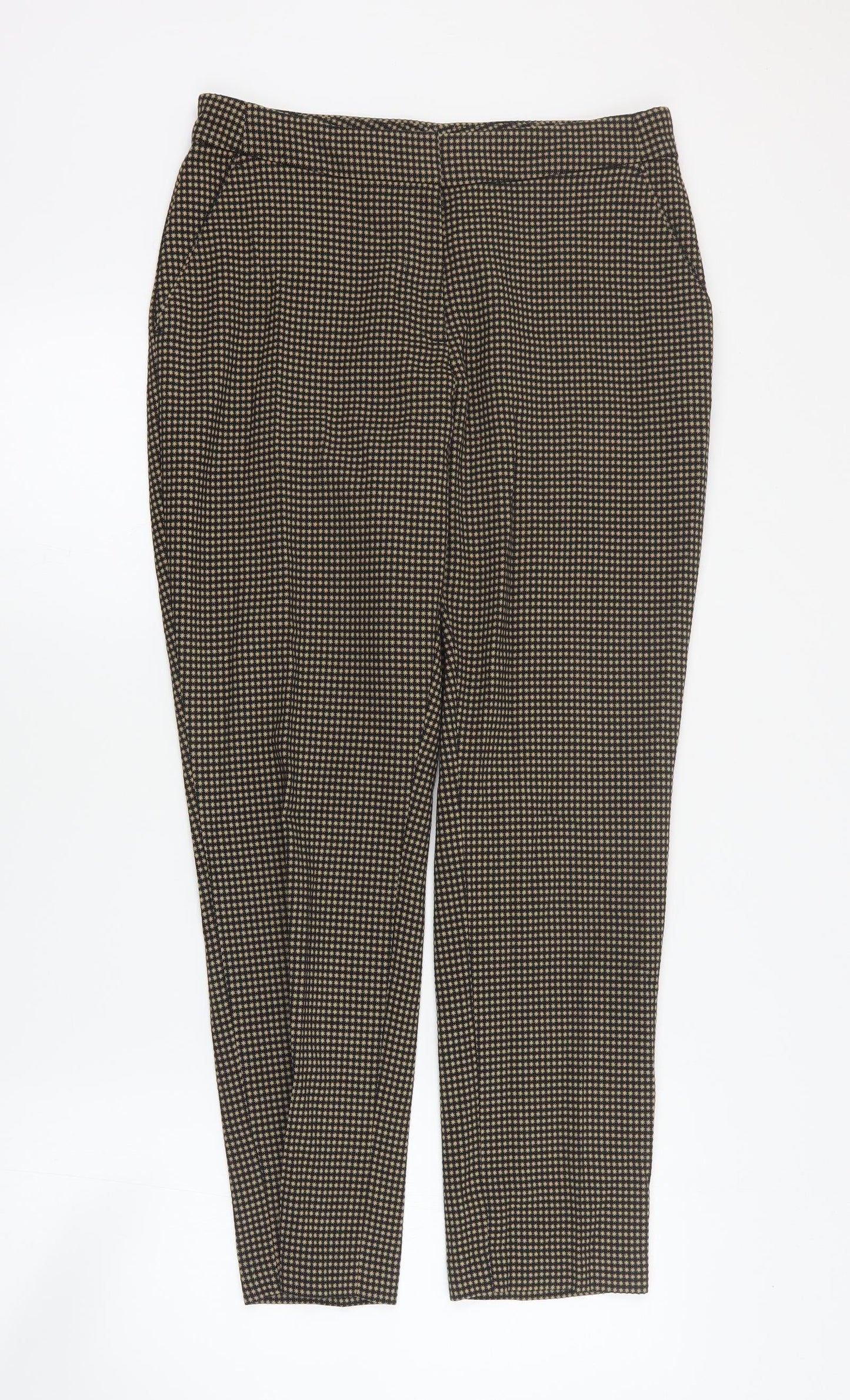 Marks and Spencer Womens Brown Geometric Polyester Carrot Trousers Size 12 L28 in Regular Zip