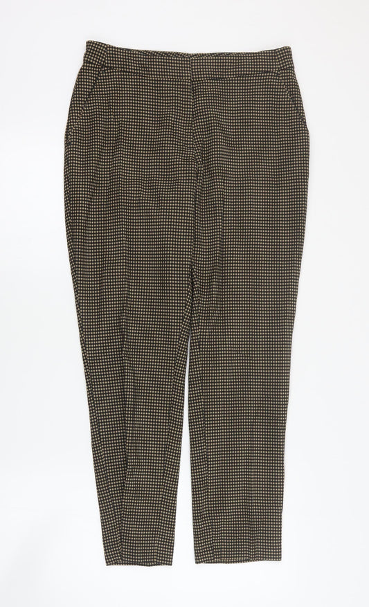 Marks and Spencer Womens Brown Geometric Polyester Carrot Trousers Size 12 L28 in Regular Zip