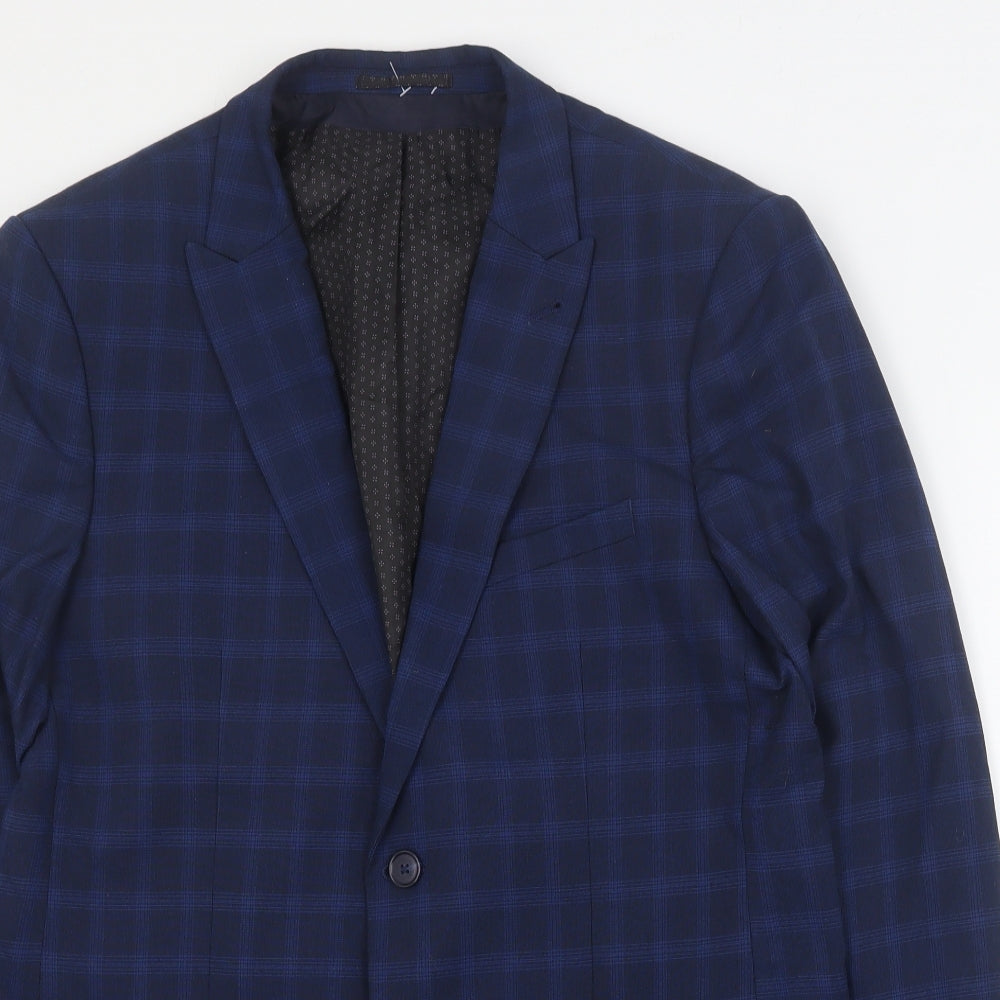 Taylor & Wright Mens Blue Plaid Polyester Jacket Suit Jacket Size L