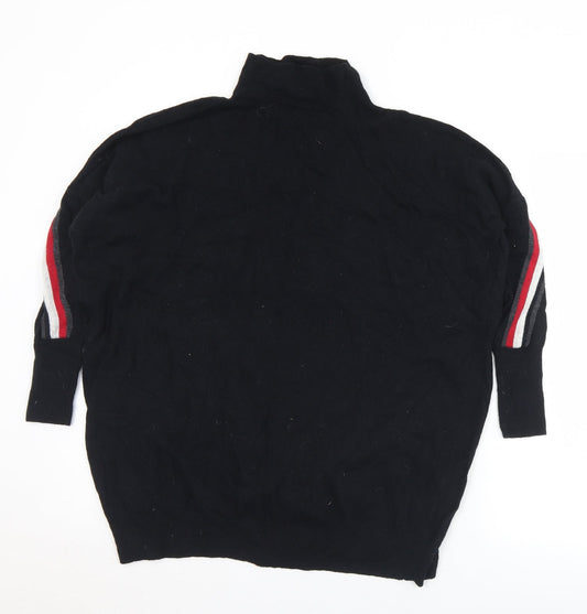 Mini Velvet Womens Black Mock Neck Striped Cotton Pullover Jumper Size XS