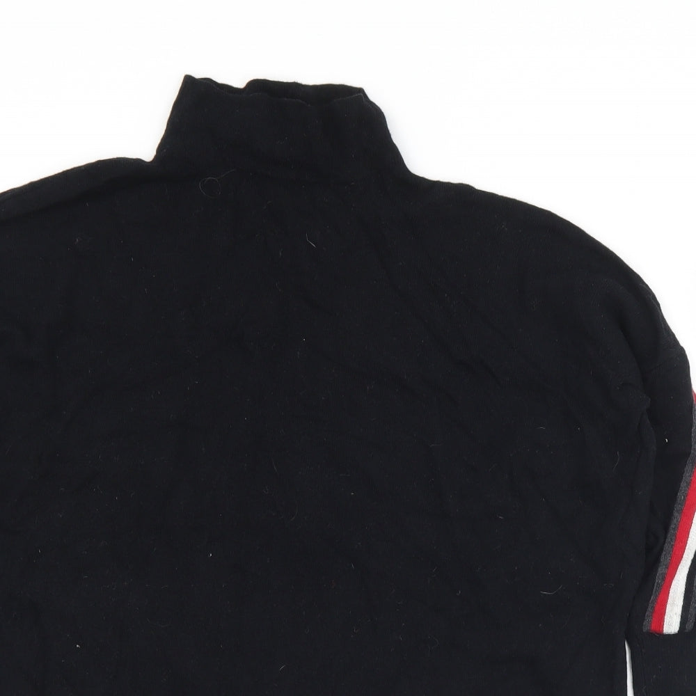 Mini Velvet Womens Black Mock Neck Striped Cotton Pullover Jumper Size XS