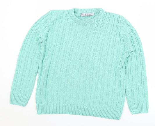 Pure & Natural Womens Green Crew Neck  Acrylic Pullover Jumper Size S   - S/M