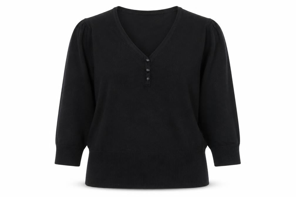 First Avenue Womens Black V-Neck  Viscose Pullover Jumper Size M