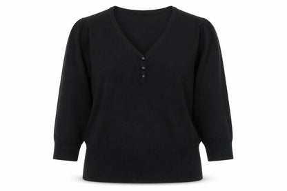 First Avenue Womens Black V-Neck  Viscose Pullover Jumper Size M