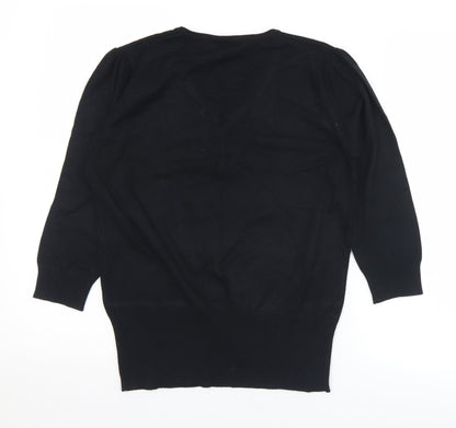 First Avenue Womens Black V-Neck  Viscose Pullover Jumper Size M