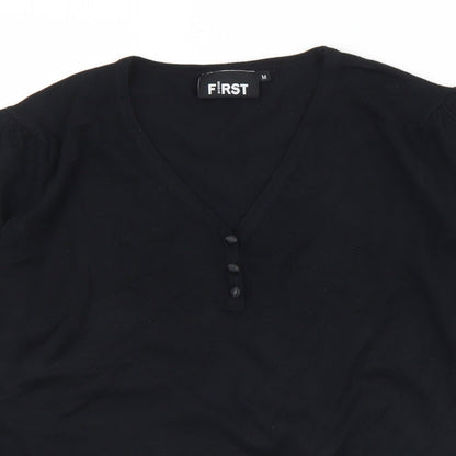 First Avenue Womens Black V-Neck  Viscose Pullover Jumper Size M