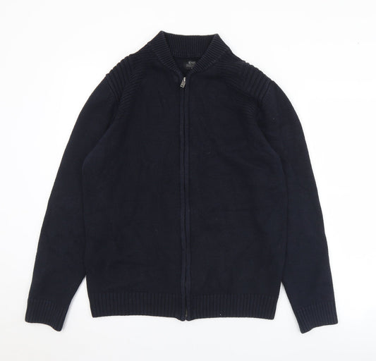 Matalan Mens Black Collared  Cotton Full Zip Jumper Size M