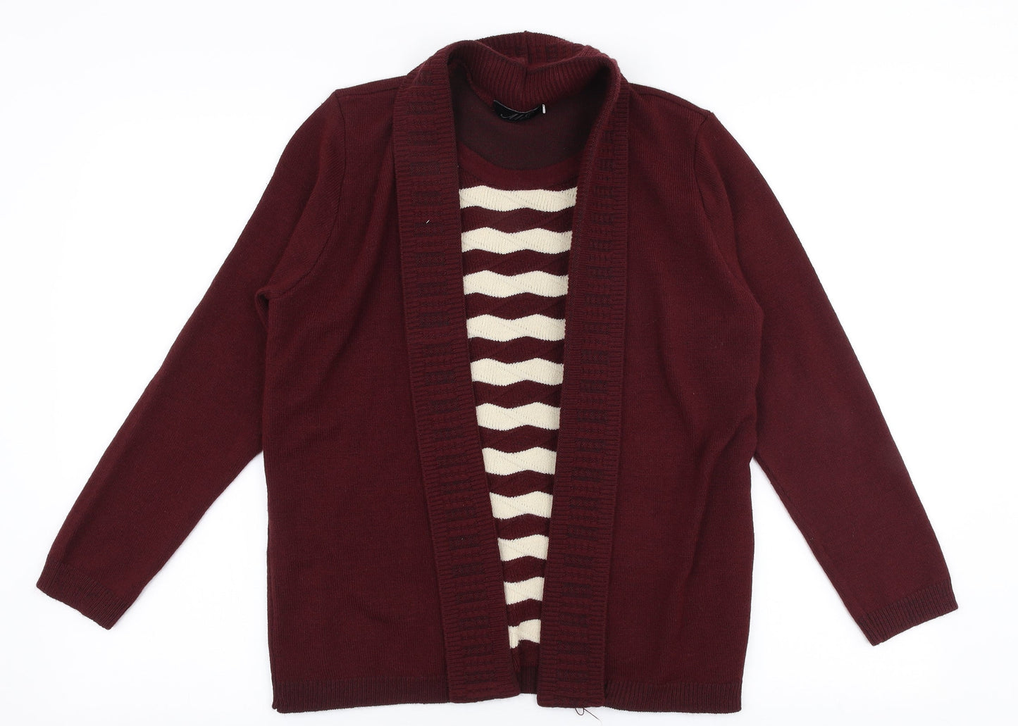 Me Womens Red Round Neck Striped Acrylic Cardigan Jumper Size S
