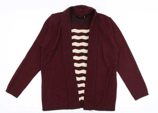Me Womens Red Round Neck Striped Acrylic Cardigan Jumper Size S