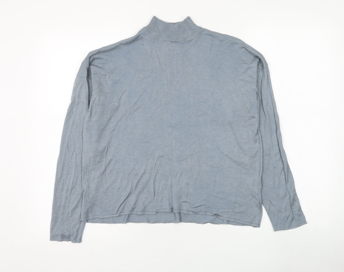 H&M Womens Blue Mock Neck  Viscose Pullover Jumper Size S