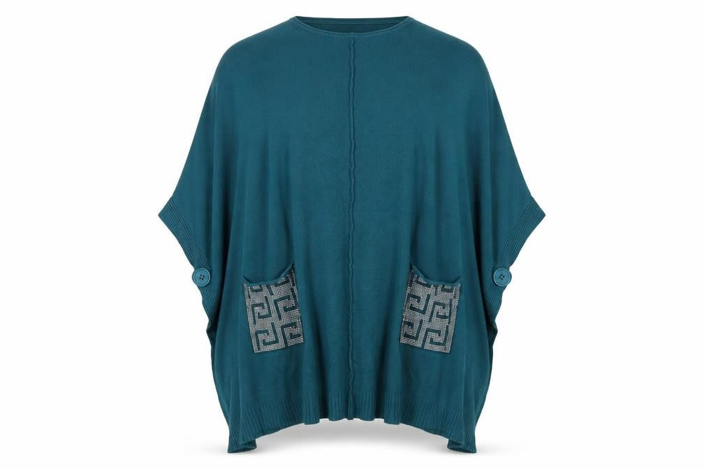 M & V Womens Green Round Neck  Polyester Cape Jumper Size L