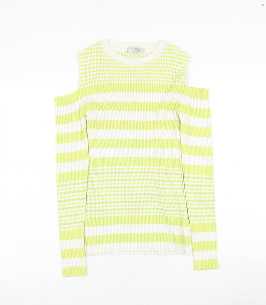 NEXT Womens Yellow Round Neck Striped Cotton Pullover Jumper Size 14